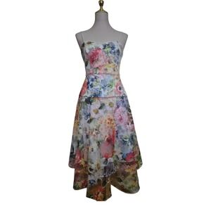ADRIANNA PAPELL  Tiered Printed Embroidered Floral Midi Dress Size 2 NWT wedding